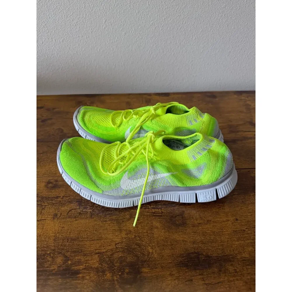 Men’s Nike Free Flyknit+ Volt/Electric Green/Wolf Grey Size 9.5 615805-713 EUC